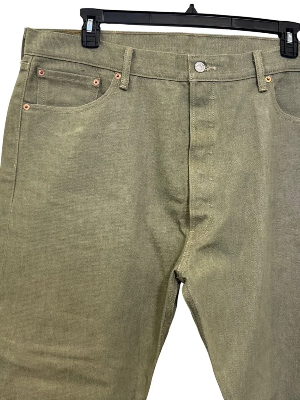 Levis 501 Mens Olive Green Straight-Leg Jeans W42 L32 Cotton Denim